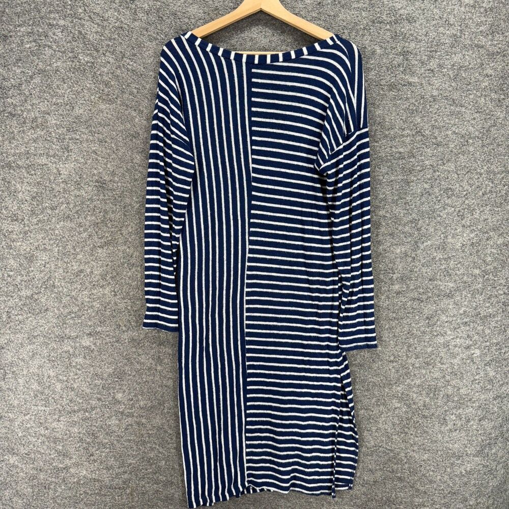 Honey Belle Dress Women M Medium Blue Striped Shift Midi Long Sleeve Rayon